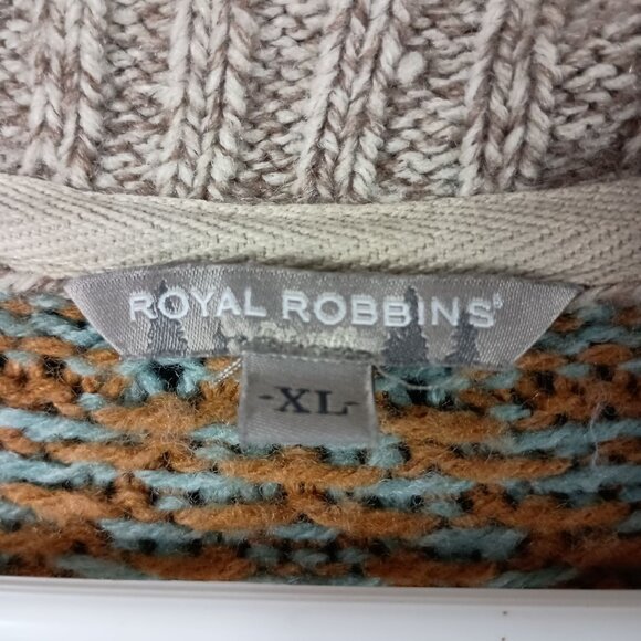 Royal Robbins Fair Isle Cardigan Wool Blend Womens XL Beige Grandpacore Gorpcore - Picture 5 of 9